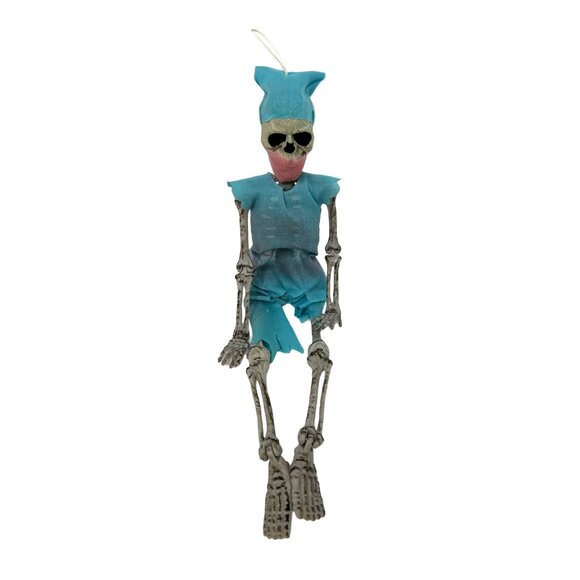 Skeleton Doctor Halloween Decoration Ornament 16” Blue Scrubs Mask Posable - Picture 4 of 9
